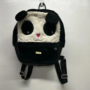 Betsey Johnson Panda Backpack Travel School Bag Faux Fur 3D Fuzzy Furry Black